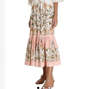 House of Harlow Floral Midi Skirt Small Cottagecore Boho Romantic Linen Blend